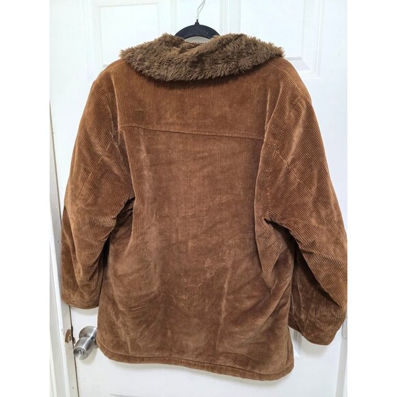 Vintage Pacific Trail Brown Corduroy Coat Faux Fur Collar & Lining Button-Up Men - Picture 3 of 8